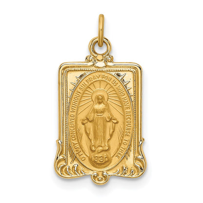 14k Yellow Gold Solid Polished/Satin Rectangular Miraculous Medal