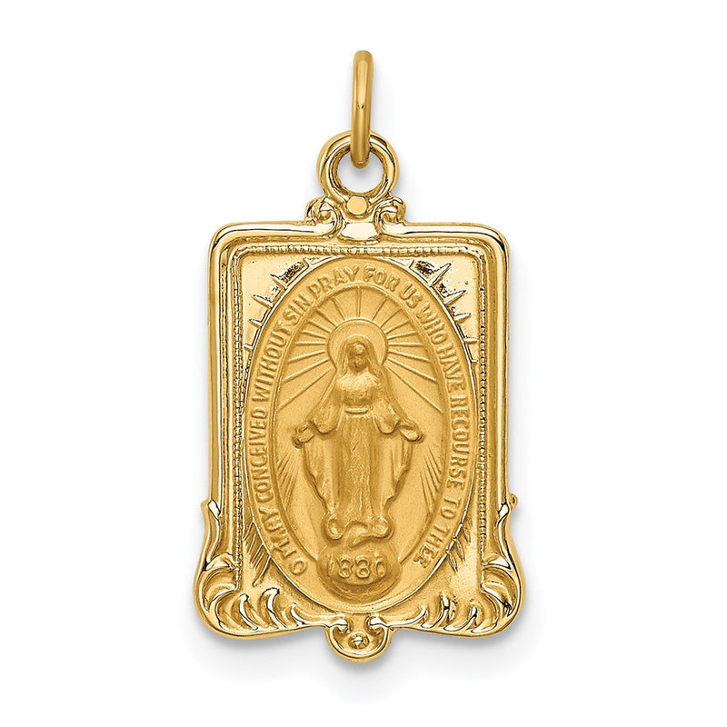 14k Yellow Gold Solid Polished/Satin Rectangular Miraculous Medal