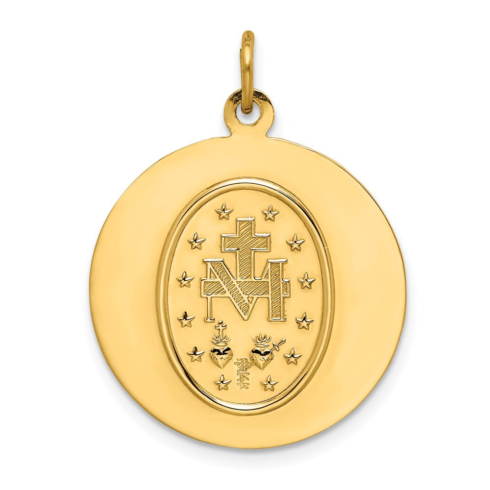 14k Yellow Gold Solid Polished/Satin Medium Round Miraculous Medal