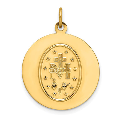 14k Yellow Gold Solid Polished/Satin Medium Round Miraculous Medal