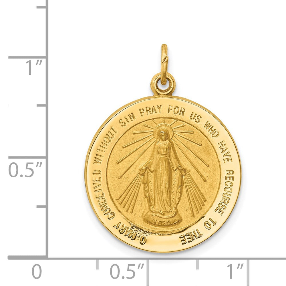 14k Yellow Gold Solid Polished/Satin Medium Round Miraculous Medal