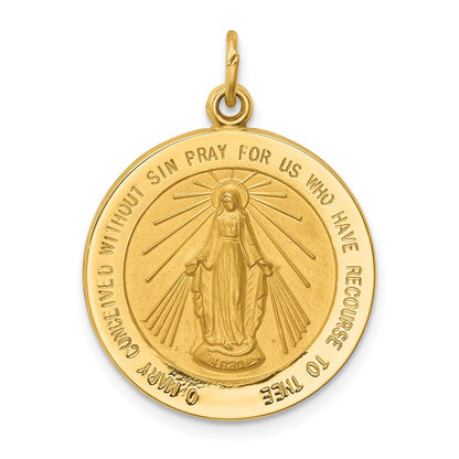 14k Yellow Gold Solid Polished/Satin Medium Round Miraculous Medal