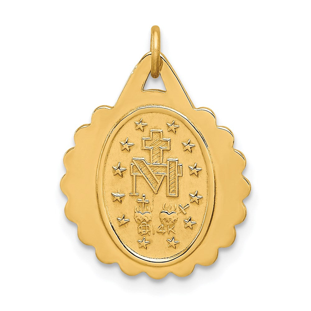 14k Yellow Gold Solid Polished/Satin Small Round Scalloped Miraculous Medal