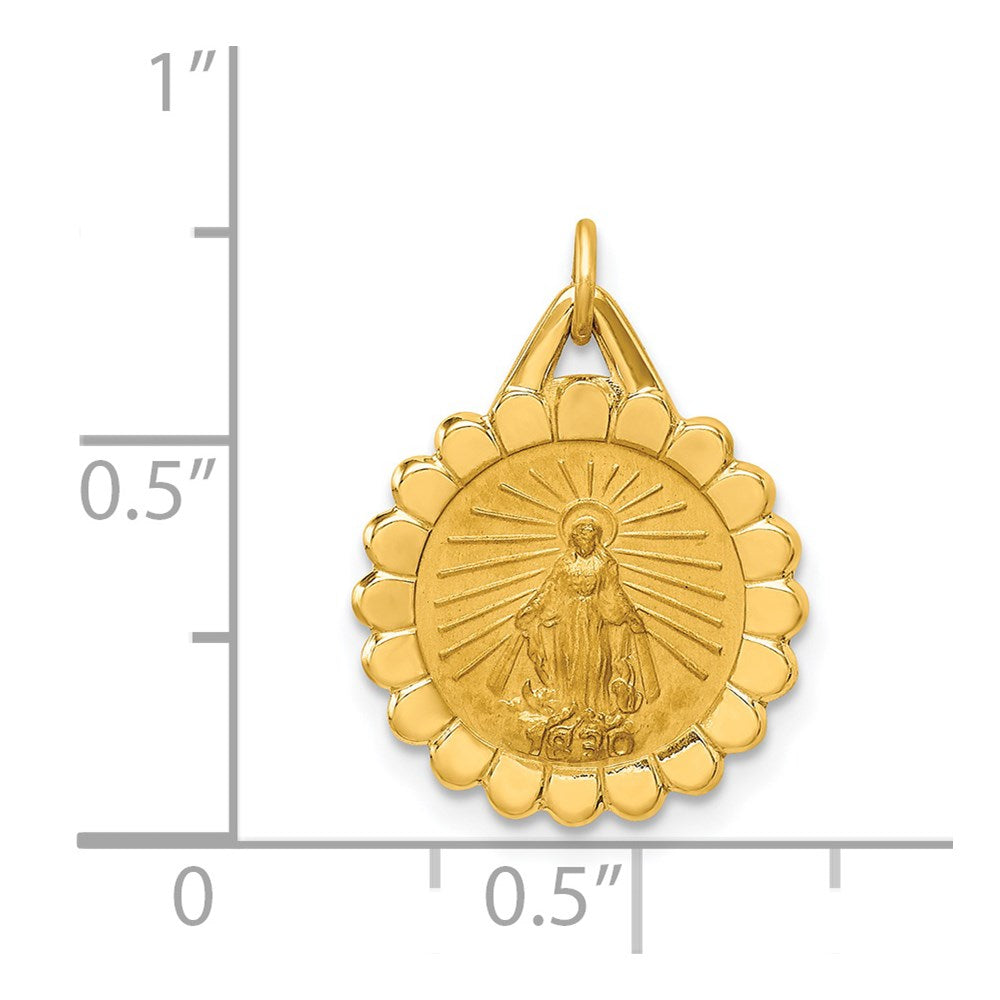 14k Yellow Gold Solid Polished/Satin Small Round Scalloped Miraculous Medal