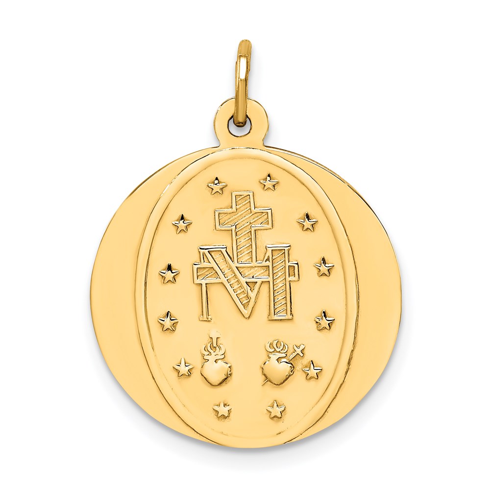14k Yellow Gold Solid Polished/Satin Small Round Miraculous Medal