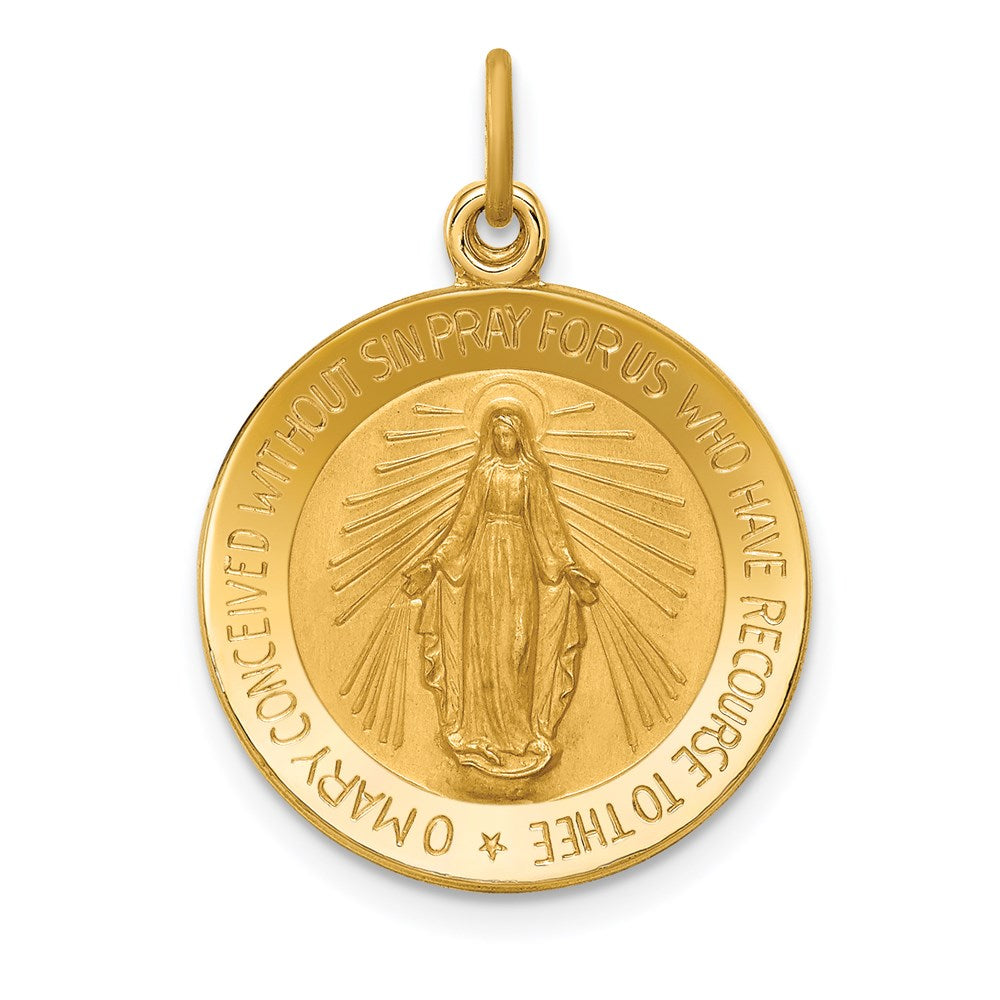 14k Yellow Gold Solid Polished/Satin Small Round Miraculous Medal