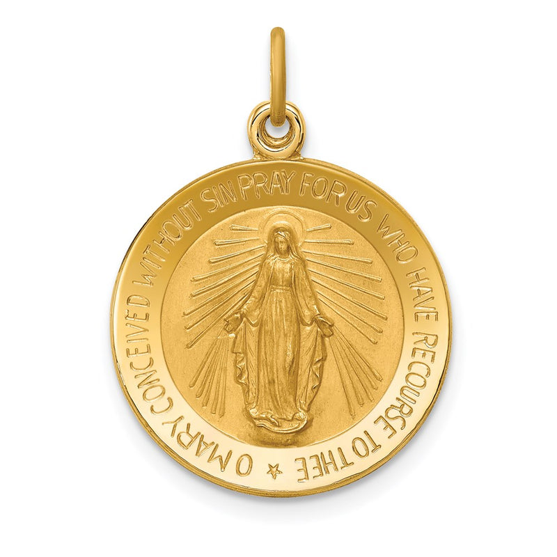 14k Yellow Gold Solid Polished/Satin Small Round Miraculous Medal