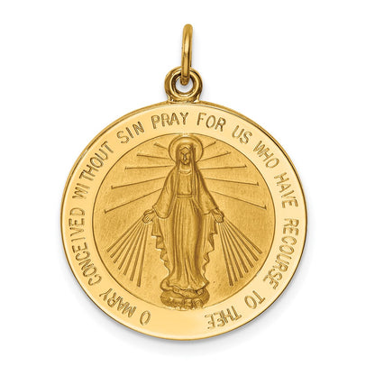 14k Yellow Gold Solid Polished/Satin Large Round Miraculous Medal