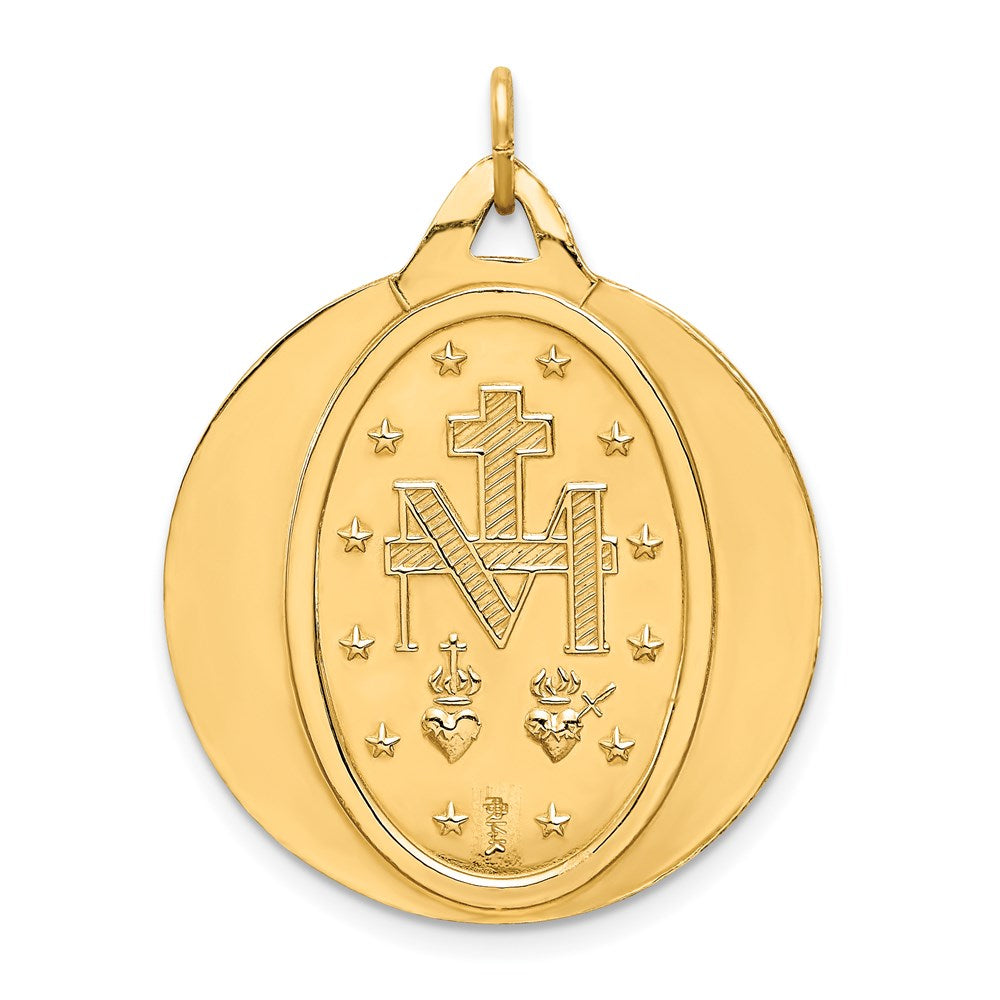 14k Yellow Gold Solid Polished/Satin Extra Large Round Miraculous Medal