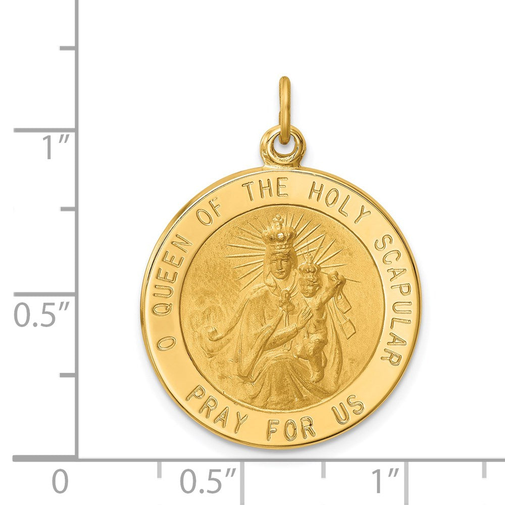 14k Yellow Gold Solid Large Queen Of Holy Scapular Reversible Medal