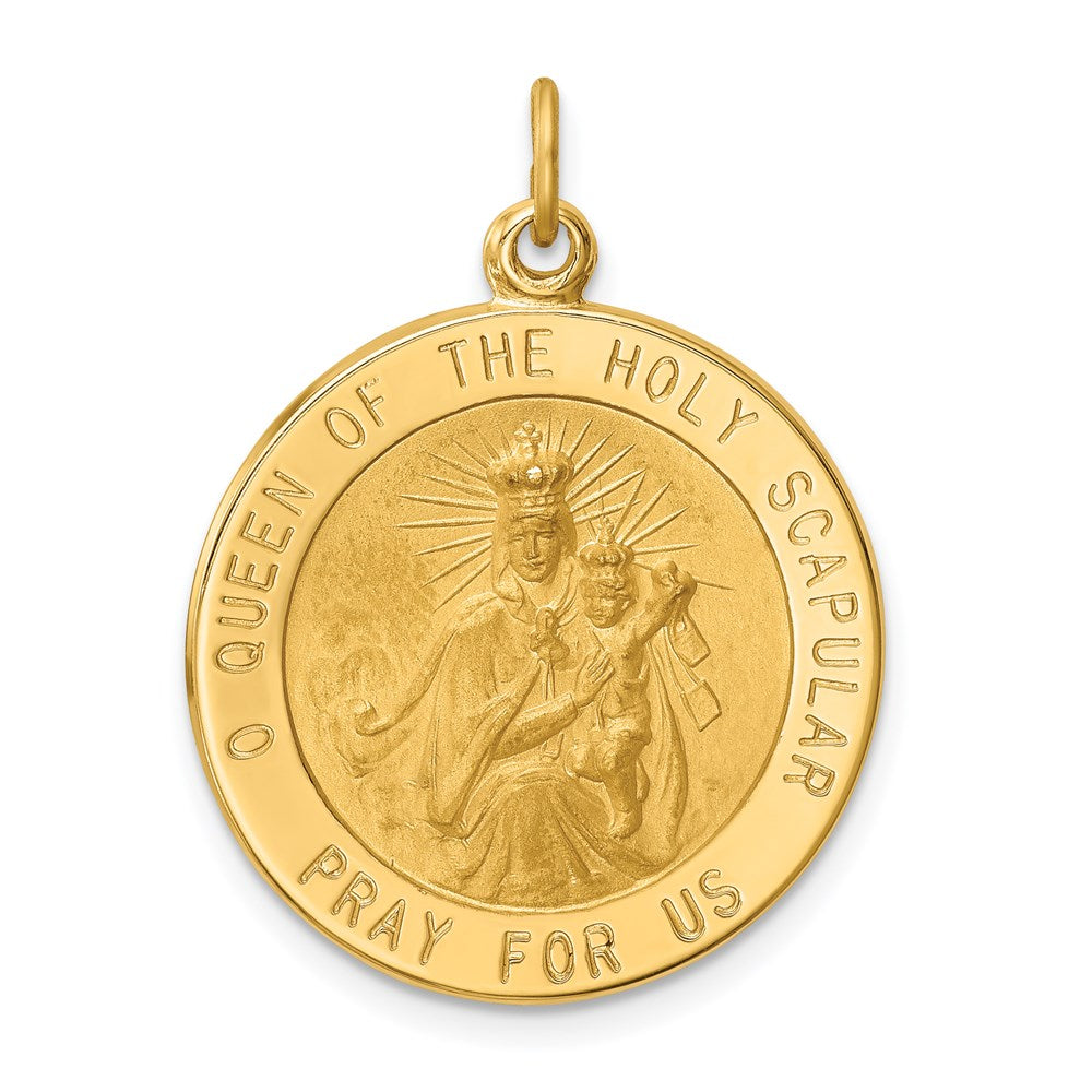 14k Yellow Gold Solid Large Queen Of Holy Scapular Reversible Medal