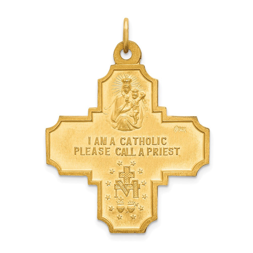 14k Yellow Gold Solid Polished/Satin Large 4-Way Medal