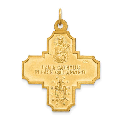 14k Yellow Gold Solid Polished/Satin Large 4-Way Medal