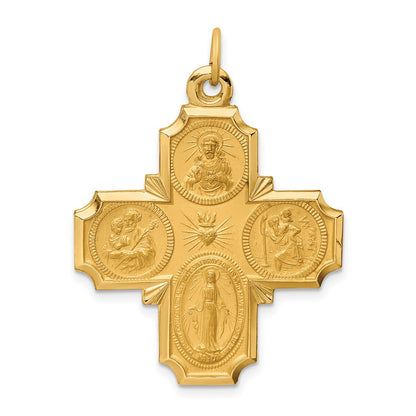 14k Yellow Gold Solid Polished/Satin Large 4-Way Medal
