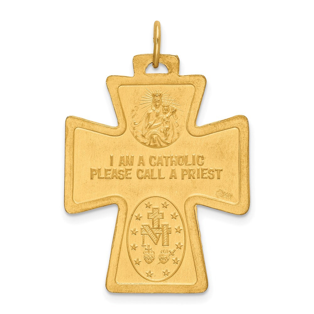 14k Yellow Gold Solid Polished/Satin Large 4-Way Medal Cross