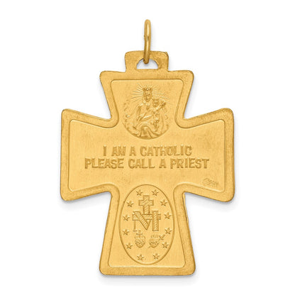 14k Yellow Gold Solid Polished/Satin Large 4-Way Medal Cross