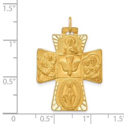 14k Yellow Gold Solid Polished/Satin Large 4-Way Medal Cross