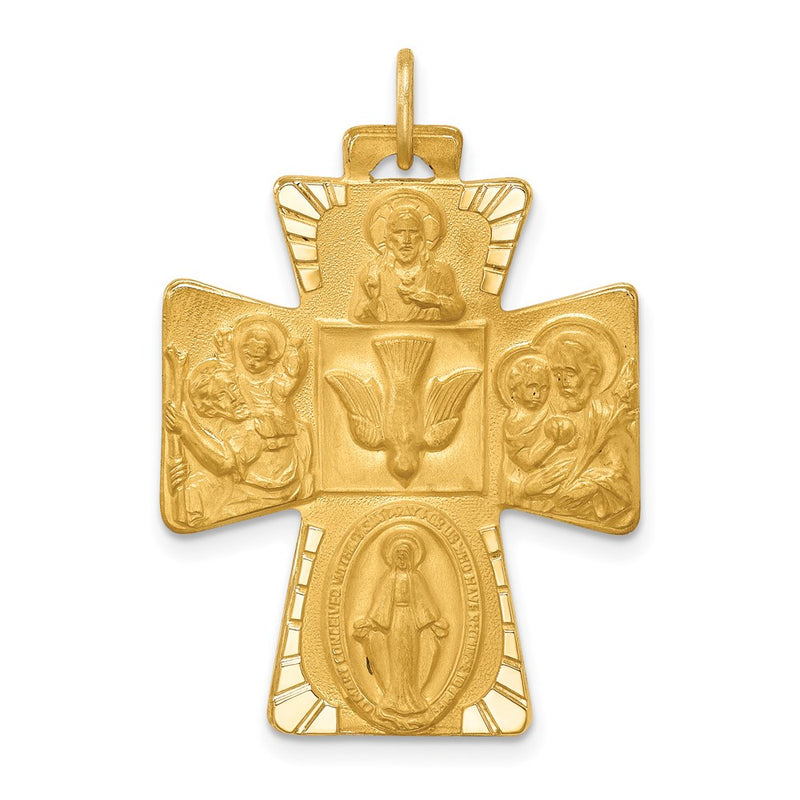 14k Yellow Gold Solid Polished/Satin Large 4-Way Medal Cross