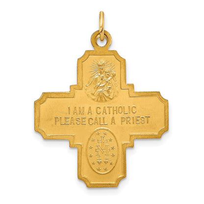 14k Yellow Gold Solid Polished/Satin Medium 4-Way Medal