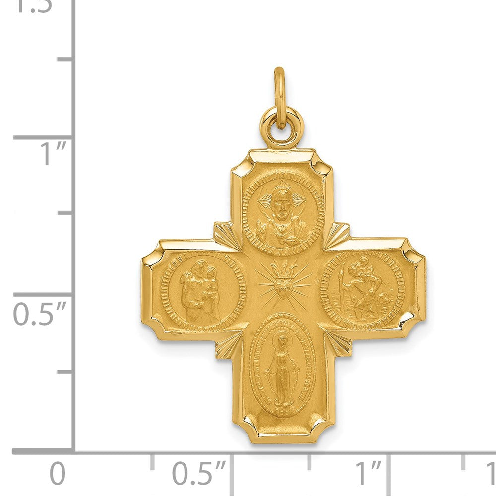 14k Yellow Gold Solid Polished/Satin Medium 4-Way Medal