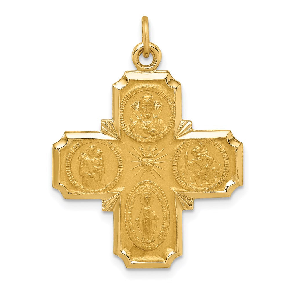 14k Yellow Gold Solid Polished/Satin Medium 4-Way Medal