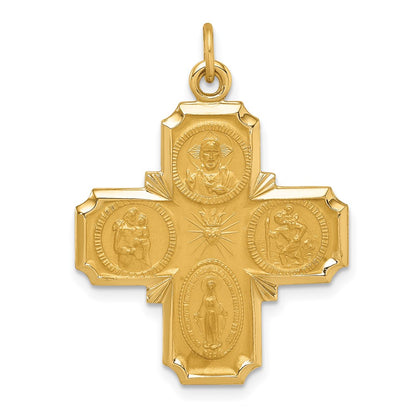 14k Yellow Gold Solid Polished/Satin Medium 4-Way Medal
