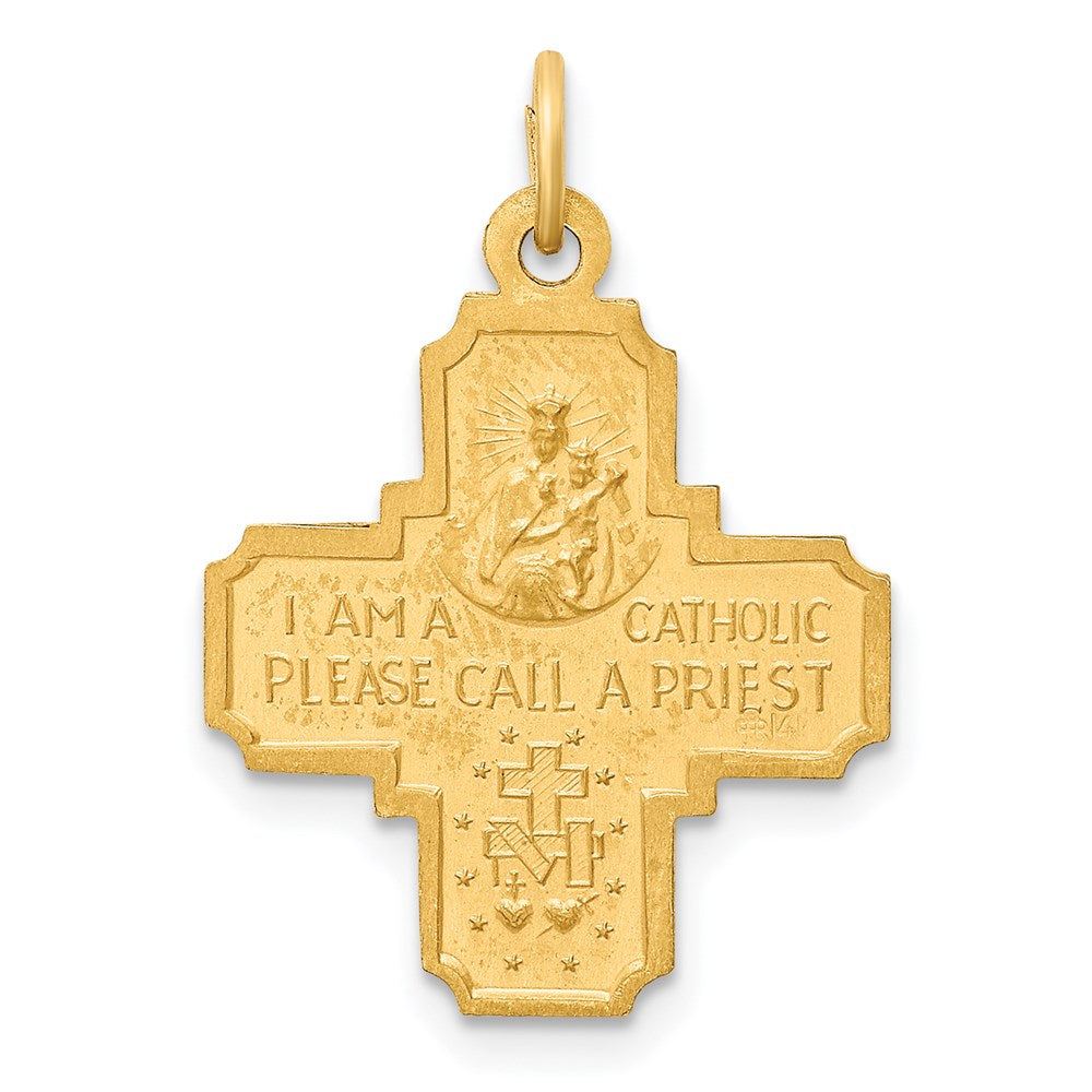 14k Yellow Gold Solid Polished/Satin Small 4-Way Medal