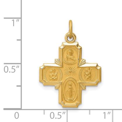 14k Yellow Gold Solid Polished/Satin Small 4-Way Medal