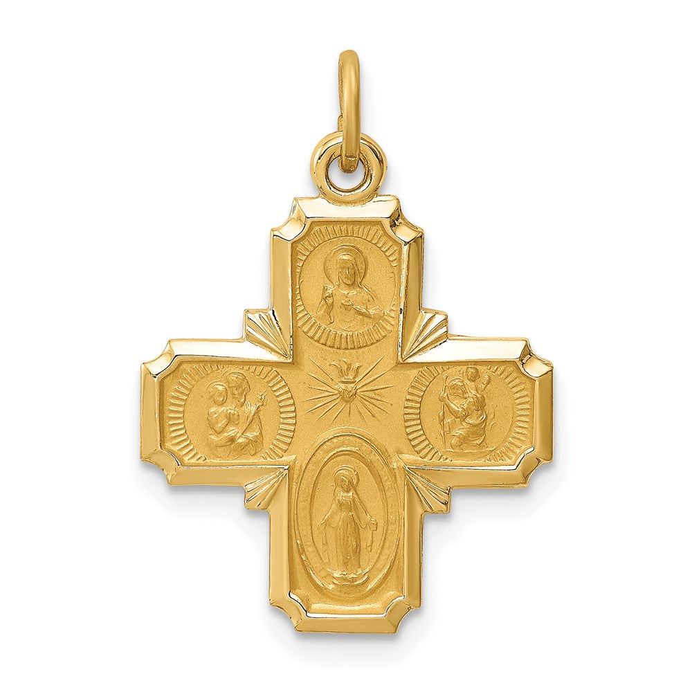 14k Yellow Gold Solid Polished/Satin Small 4-Way Medal