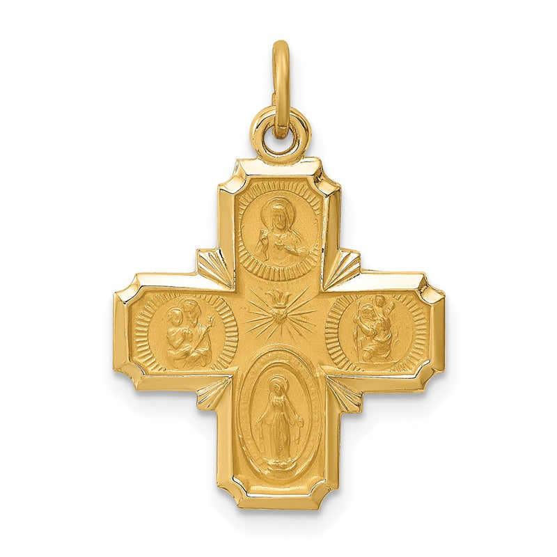 14k Yellow Gold Solid Polished/Satin Small 4-Way Medal