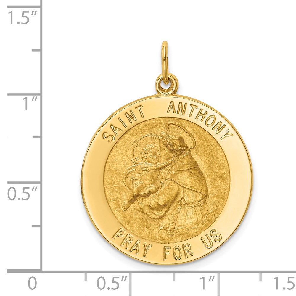 14k Yellow Gold Solid Polished/Satin Large Round St. Anthony Medal