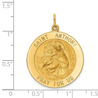 14k Yellow Gold Solid Polished/Satin Large Round St. Anthony Medal