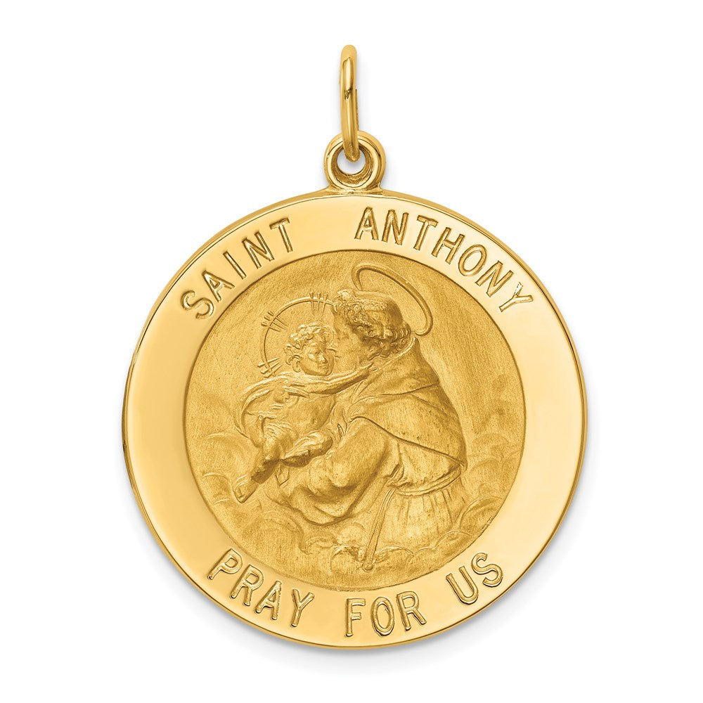 14k Yellow Gold Solid Polished/Satin Large Round St. Anthony Medal
