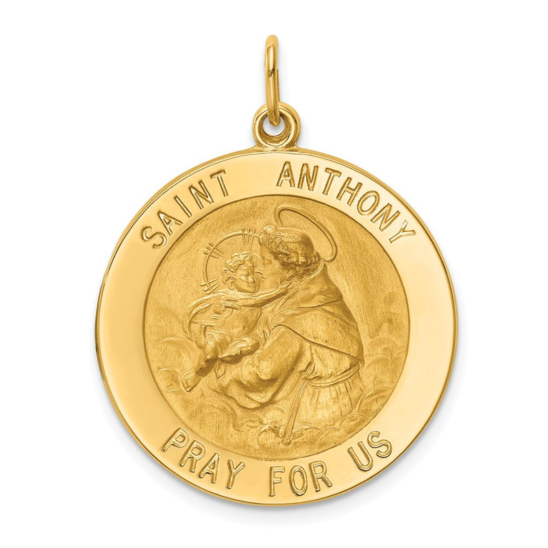 14k Yellow Gold Solid Polished/Satin Large Round St. Anthony Medal