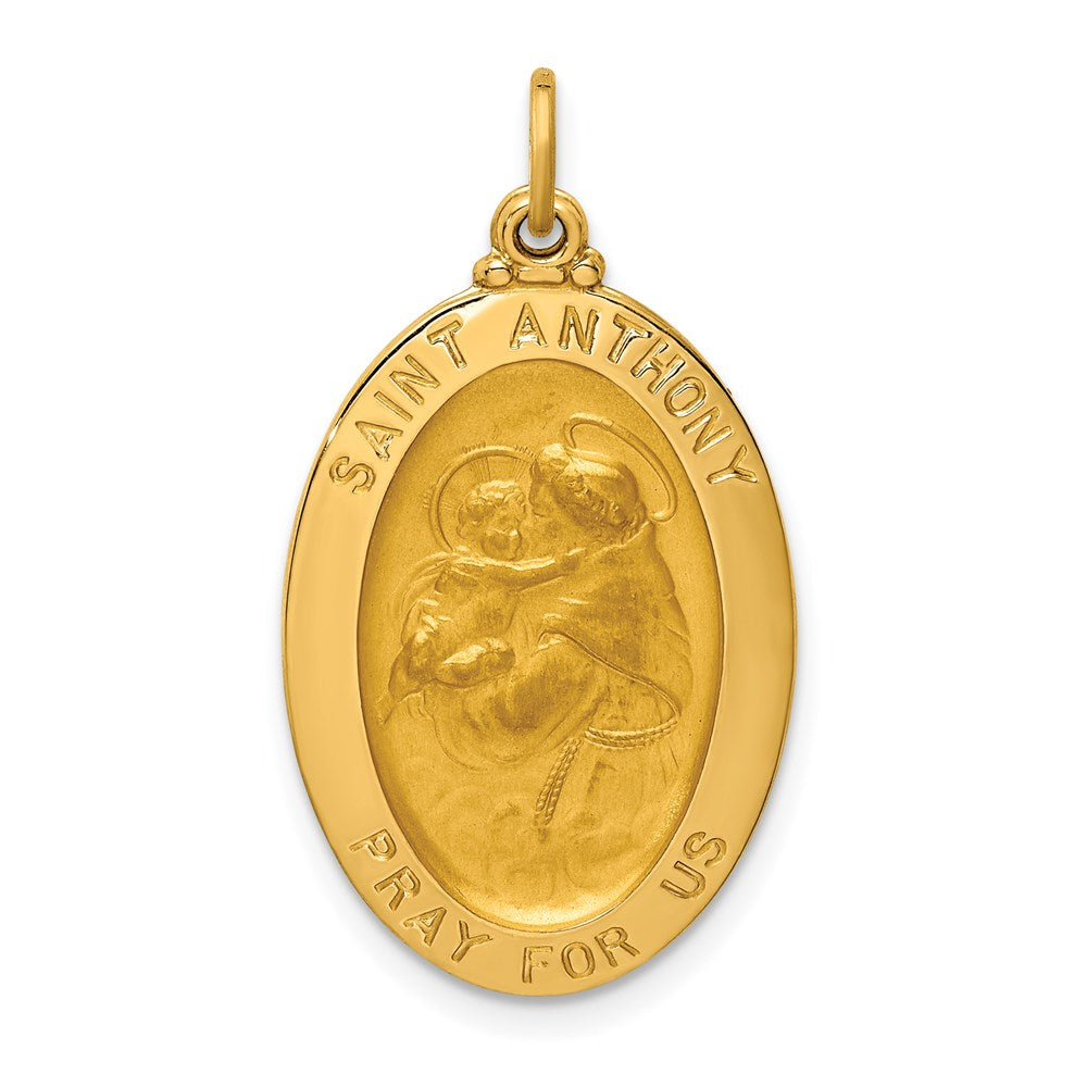 14k Yellow Gold Solid Polished/Satin Oval St. Anthony Medal