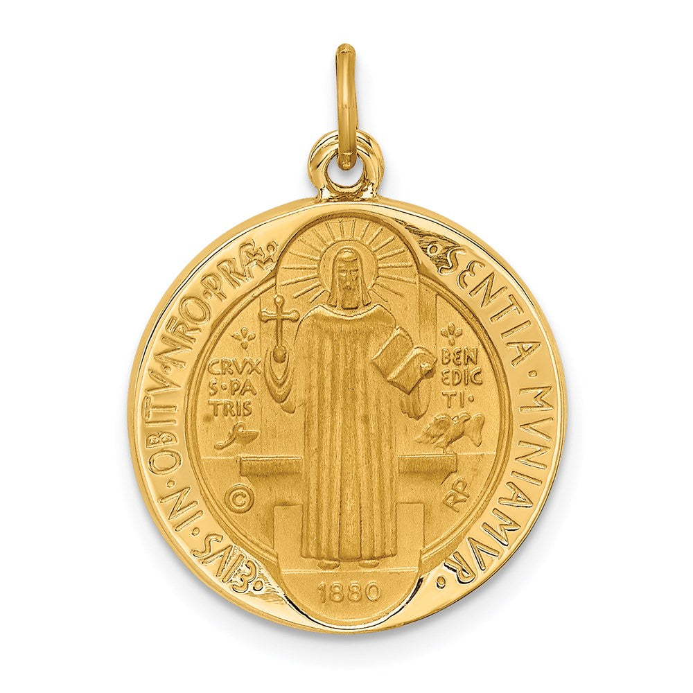 14k Yellow Gold Solid Polished/Satin Round Reversible St. Benedict Medal