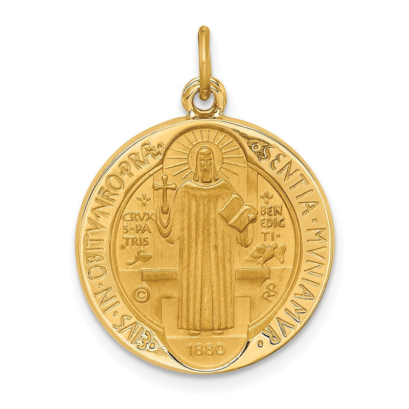 14k Yellow Gold Solid Polished/Satin Round Reversible St. Benedict Medal