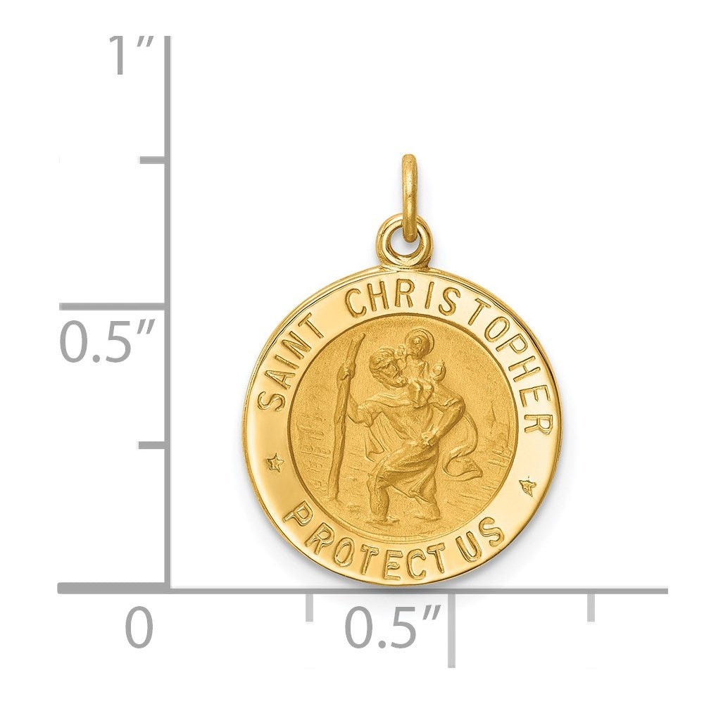 14k Yellow Gold Solid Polished/Satin Small Round St. Christopher Medal