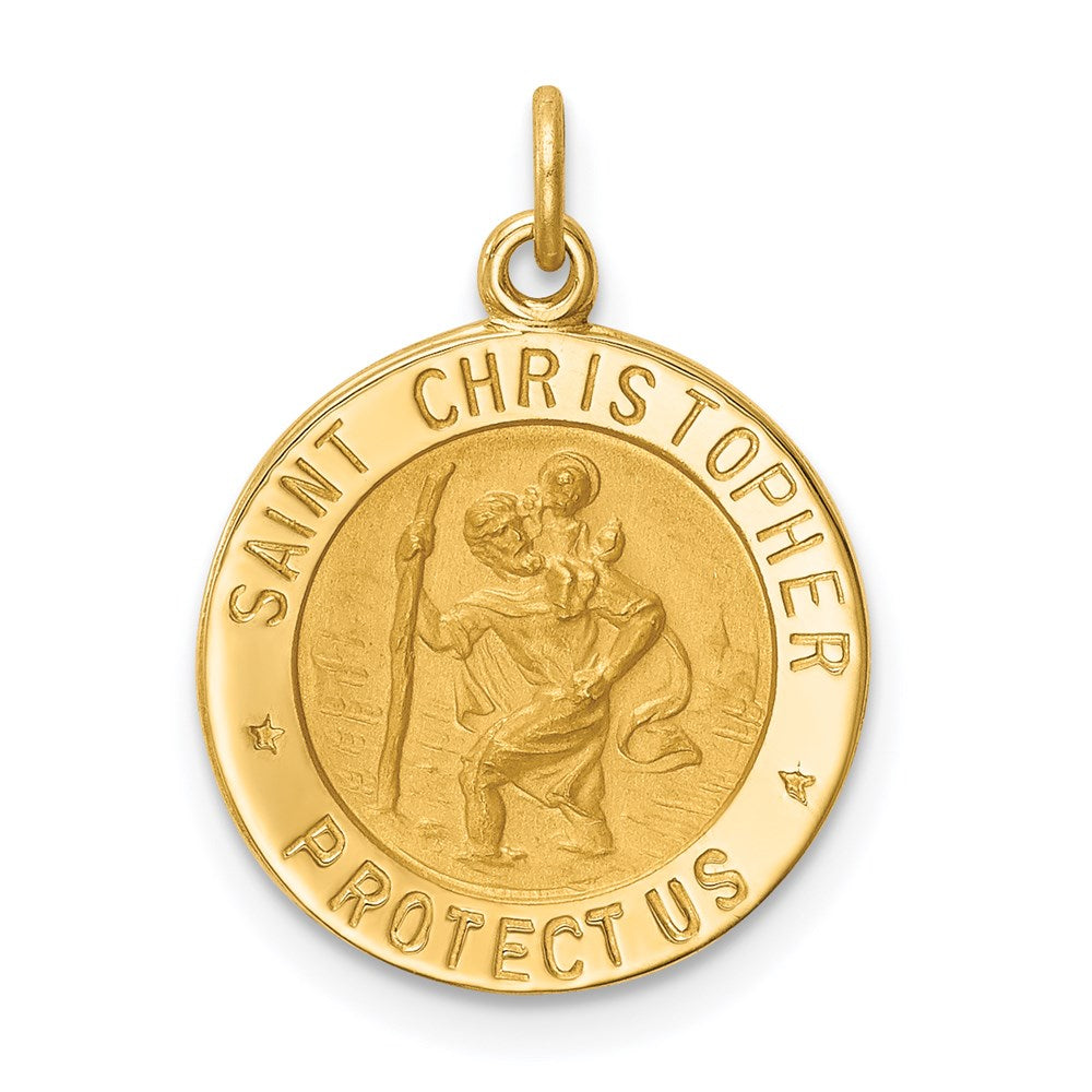 14k Yellow Gold Solid Polished/Satin Small Round St. Christopher Medal