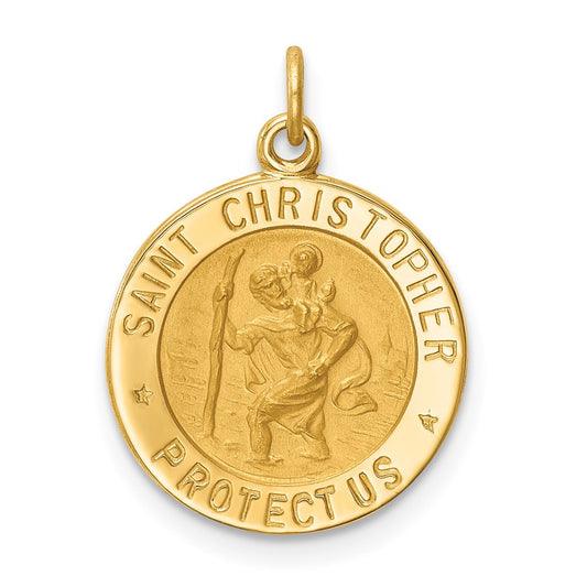 14k Yellow Gold Solid Polished/Satin Small Round St. Christopher Medal