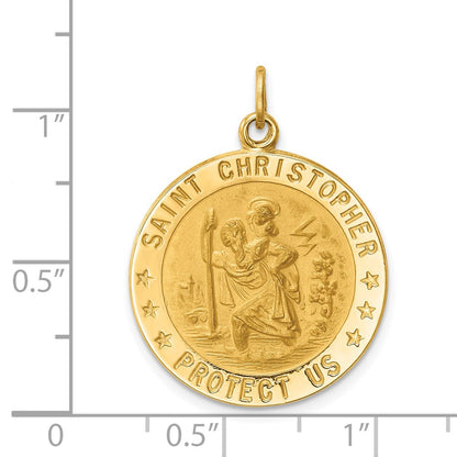 14k Yellow Gold Solid Polished/Satin Medium Round St. Christopher Medal