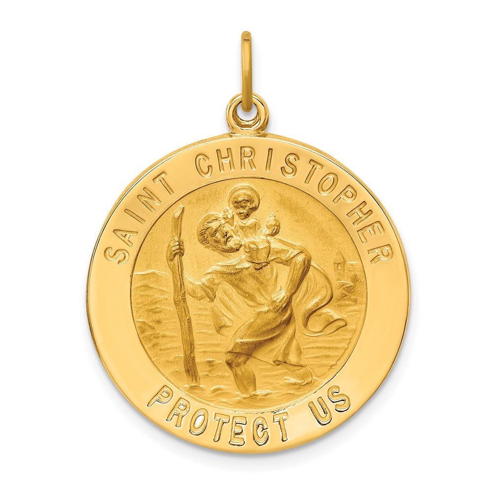 14k Yellow Gold Solid Polished/Satin Large Round St. Christopher Medal
