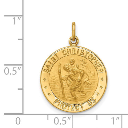 14k Yellow Gold Solid Polished/Satin Small Round St. Christopher Medal
