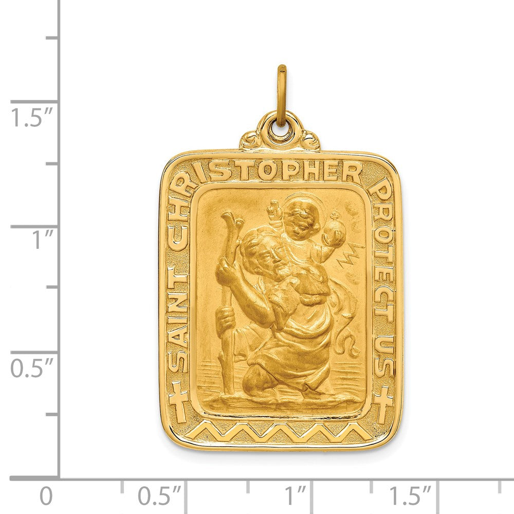 14k Yellow Gold Solid Polished/Satin Large Rectangle St. Christopher Medal