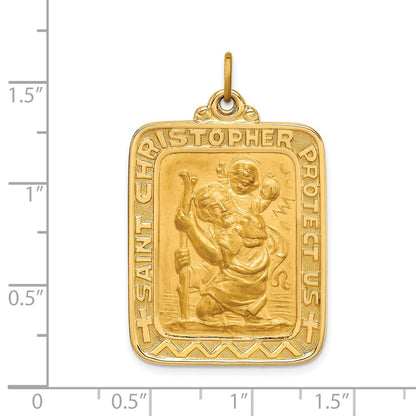 14k Yellow Gold Solid Polished/Satin Large Rectangle St. Christopher Medal