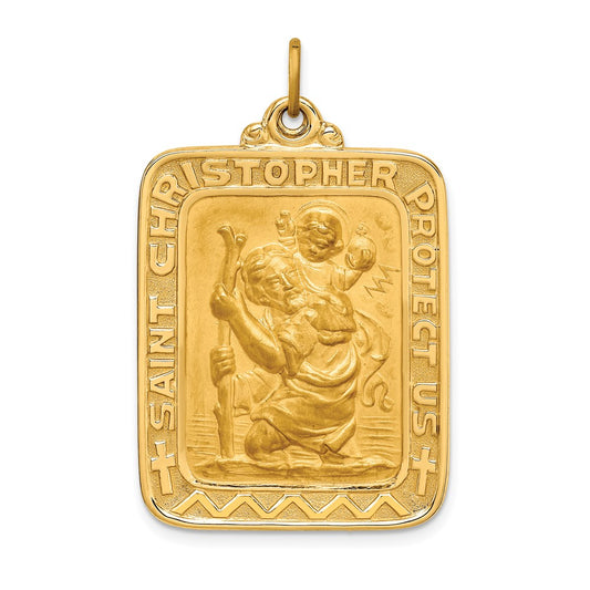 14k Yellow Gold Solid Polished/Satin Large Rectangle St. Christopher Medal
