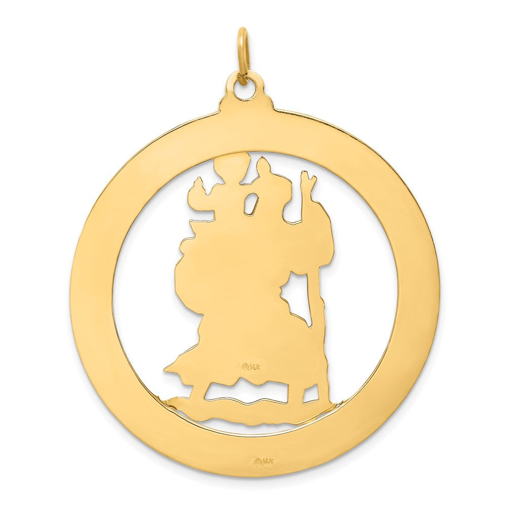 14k Yellow Gold Solid Polished/Satin Extra Large Cut-out St. Christopher Medal
