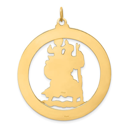14k Yellow Gold Solid Polished/Satin Extra Large Cut-out St. Christopher Medal