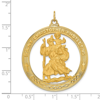 14k Yellow Gold Solid Polished/Satin Extra Large Cut-out St. Christopher Medal