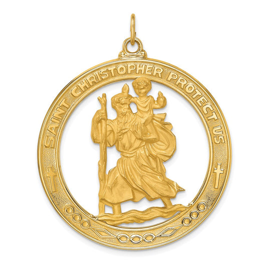 14k Yellow Gold Solid Polished/Satin Extra Large Cut-out St. Christopher Medal